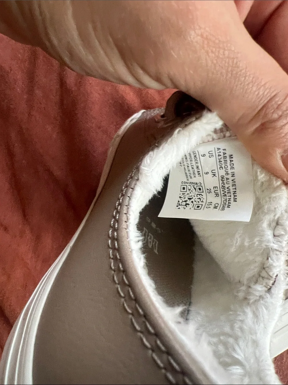 Converse Kids Taupe Sneakers with White Toe and Faux-Fur Lining NEW